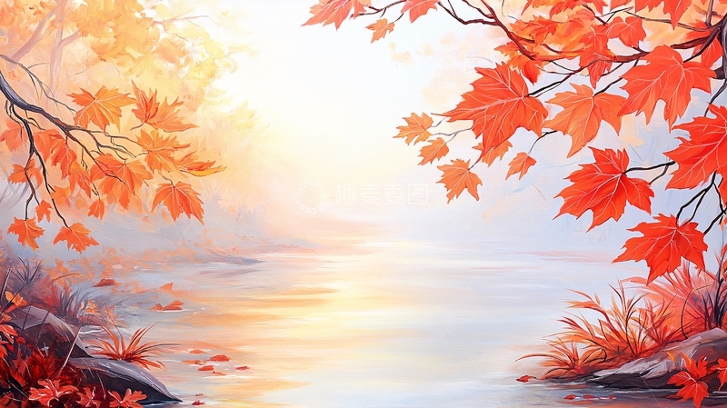 高清大图下载【趣麦麦图】秋日湖畔红叶美景