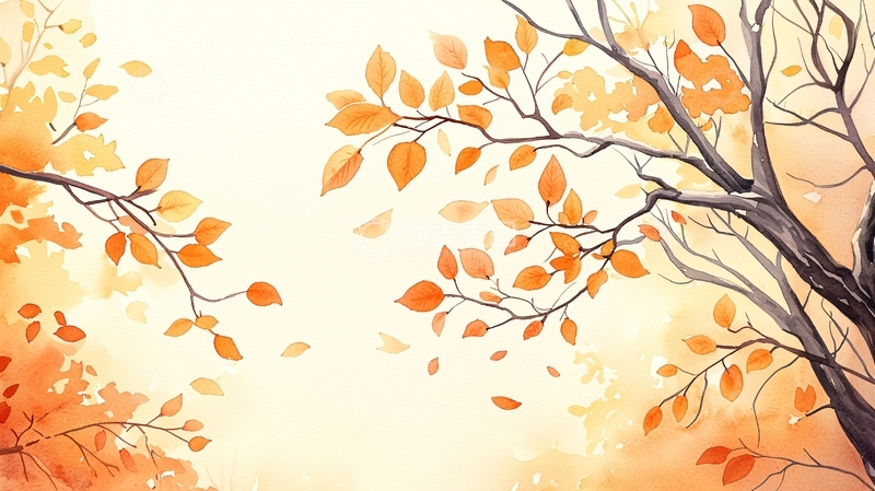 高清大图下载【趣麦麦图】秋日落叶树枝风景画