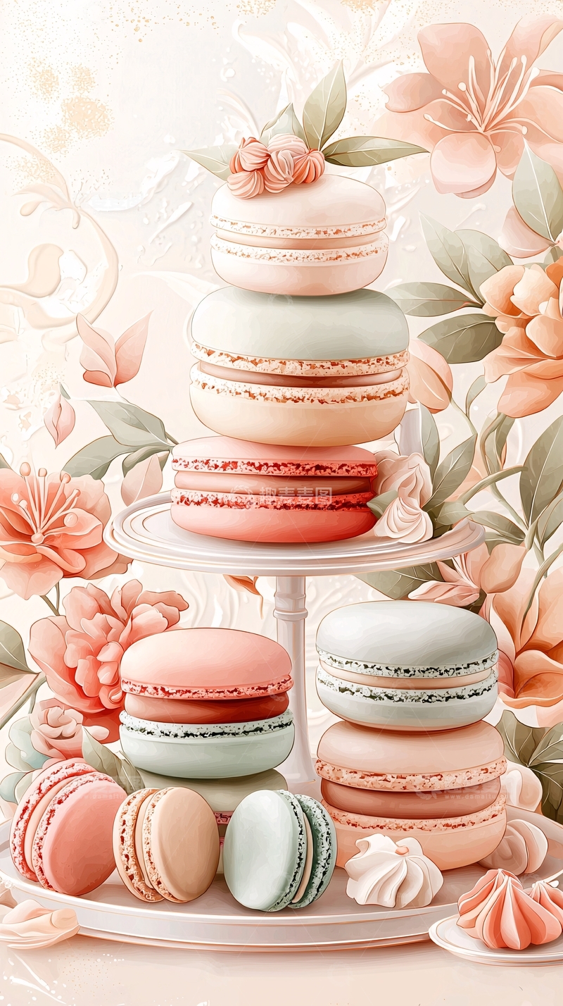 高清大图下载【趣麦麦图】粉色马卡龙甜点展示