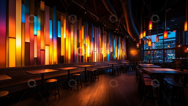 高清大图下载【趣麦麦图】色彩斑斓的酒吧内部设计