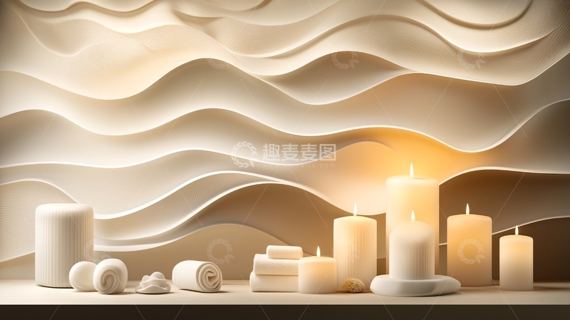 高清大图下载【趣麦麦图】温馨蜡烛与白色毛巾的宁静场景