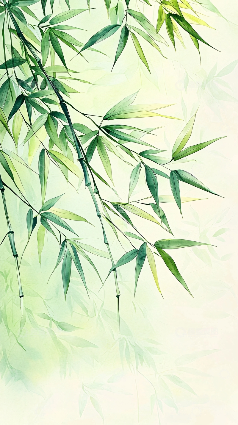高清大图下载【趣麦麦图】清新竹叶手绘背景图