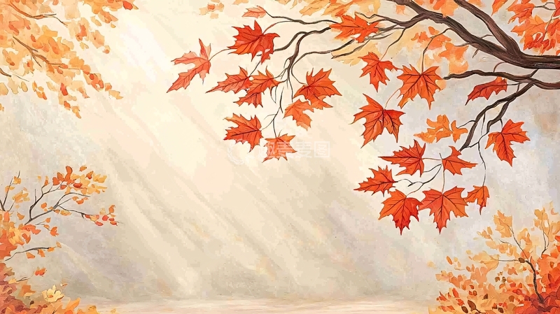 高清大图下载【趣麦麦图】秋日落叶风景画背景