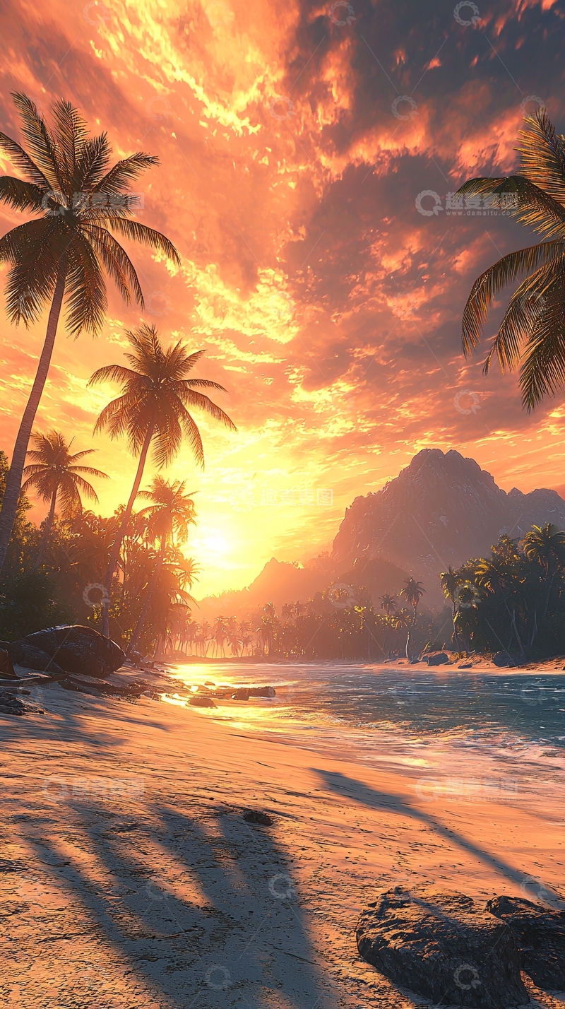 高清大图下载【趣麦麦图】热带海滩日落风景