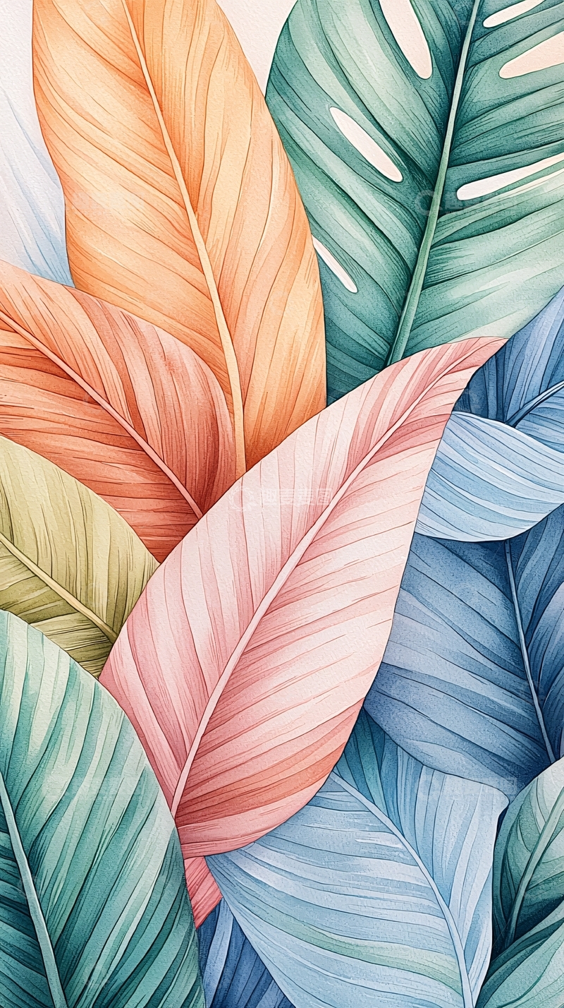 高清大图下载【趣麦麦图】热带植物叶子艺术插画背景