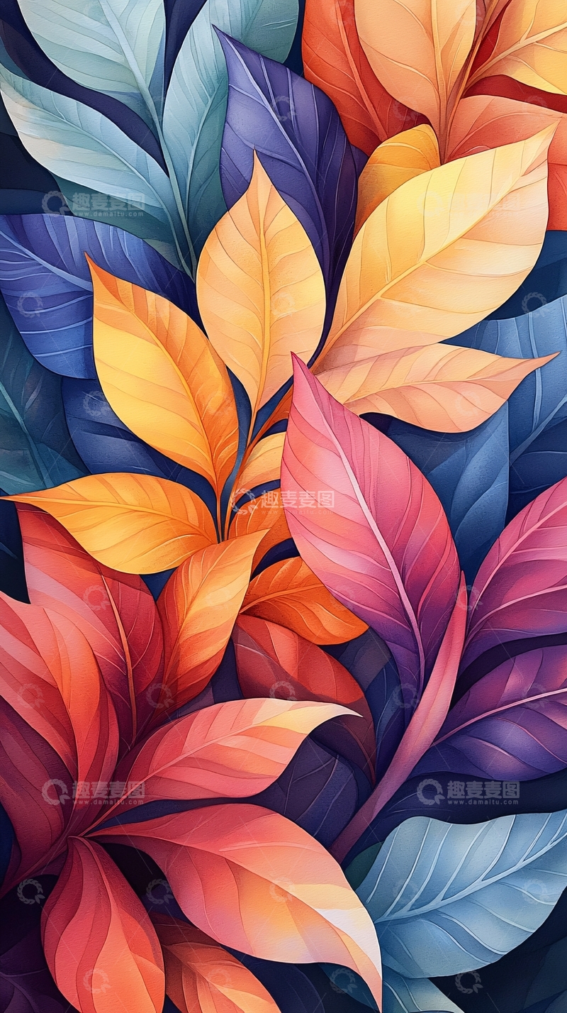 高清大图下载【趣麦麦图】秋叶色彩斑斓背景图