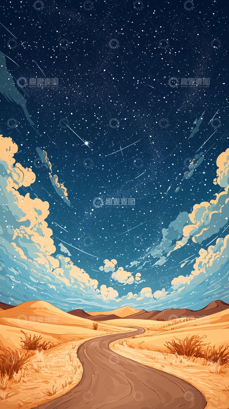 高清大图下载【趣麦麦图】沙漠夜空流星雨风景图