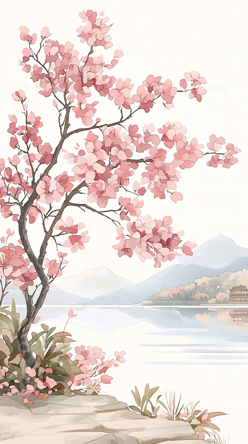 高清大图下载【趣麦麦图】樱花湖畔风景图