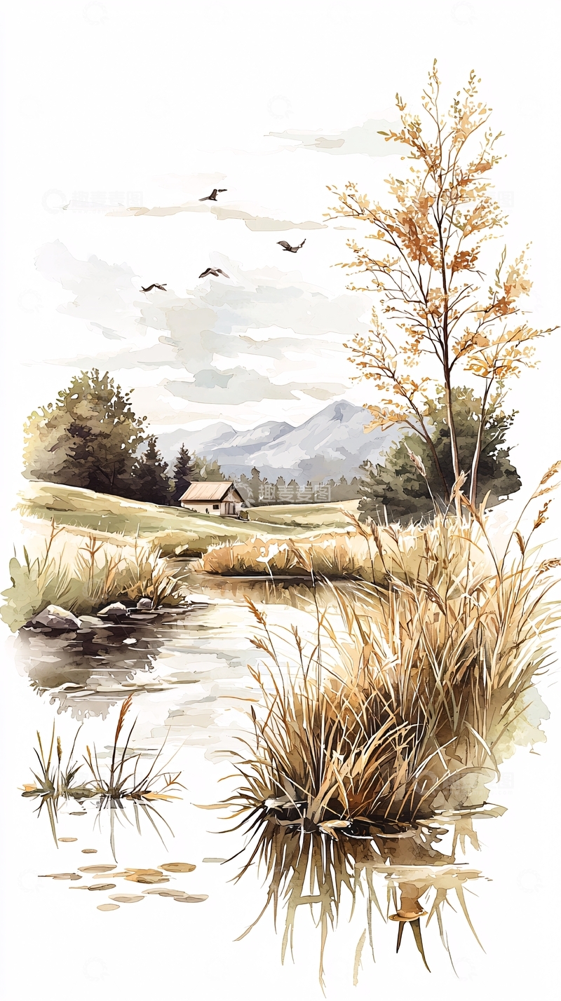 高清大图下载【趣麦麦图】秋日山间小溪风景画