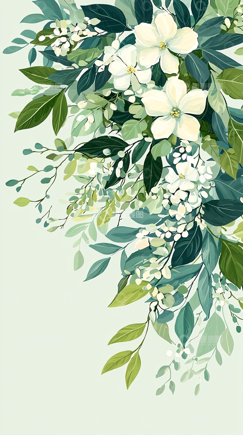 高清大图下载【趣麦麦图】清新花卉手绘插画背景图