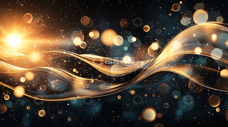 高清大图下载【趣麦麦图】金色波浪星空背景素材