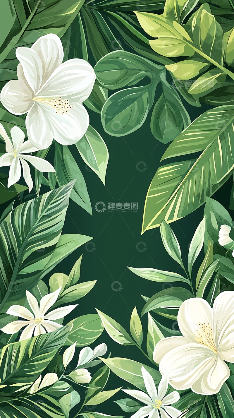 高清大图下载【趣麦麦图】热带花卉绿色背景壁纸