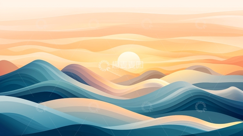 高清大图下载【趣麦麦图】日落山海抽象艺术背景