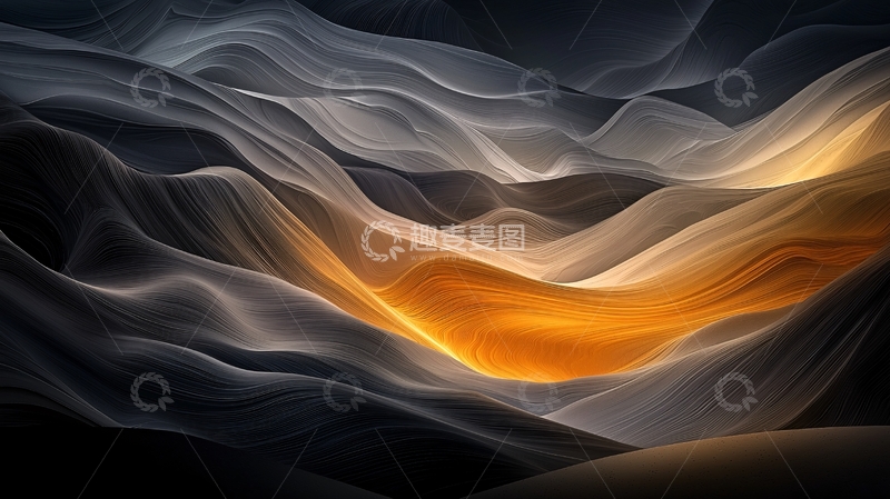 高清大图下载【趣麦麦图】抽象线条山脉日落风景