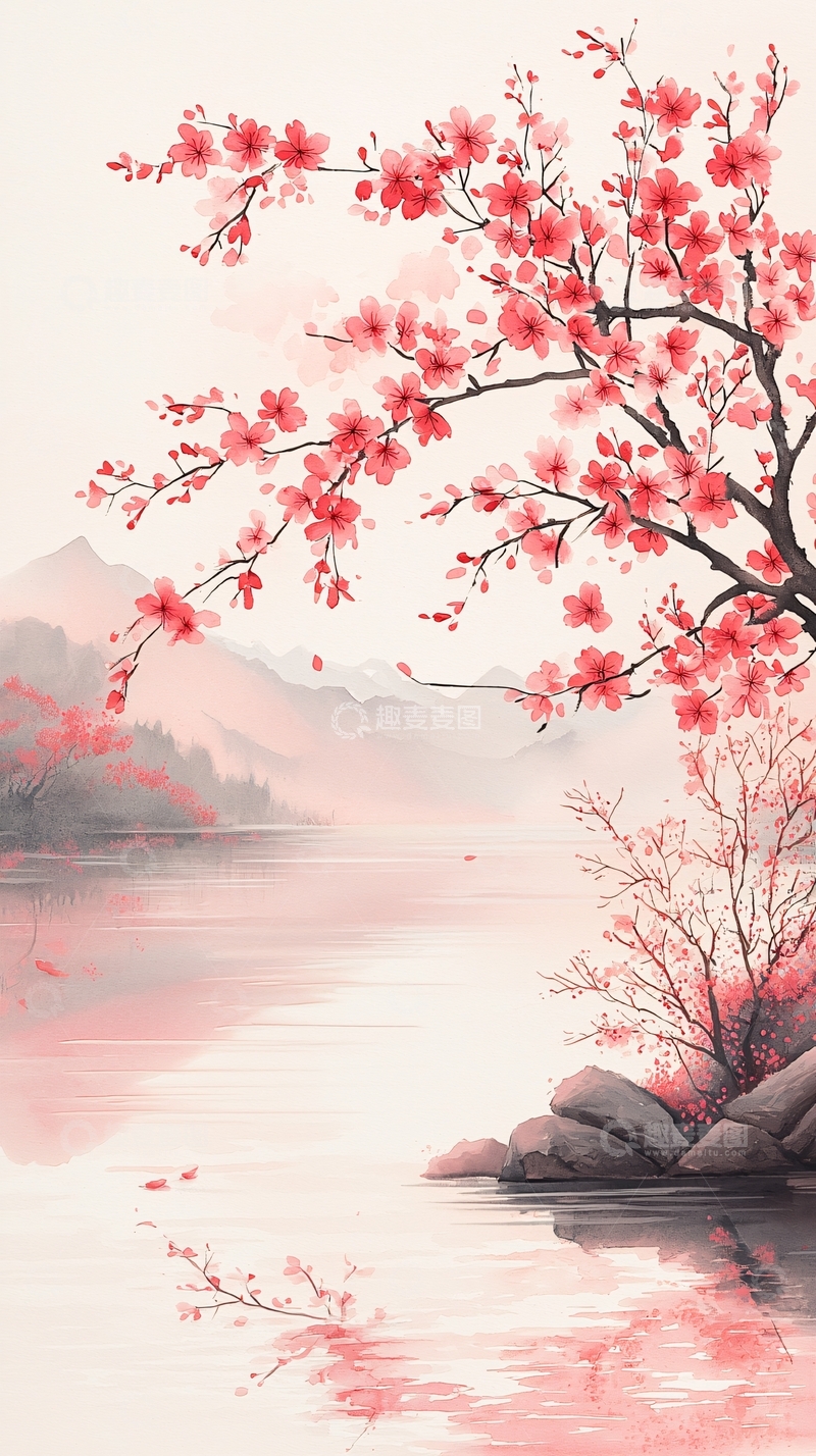 高清大图下载【趣麦麦图】樱花湖畔宁静美景