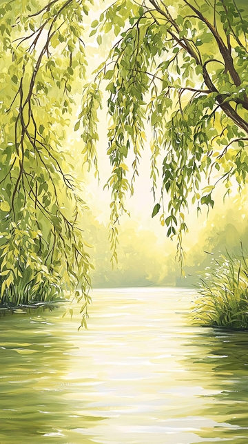 垂柳下的宁静小河