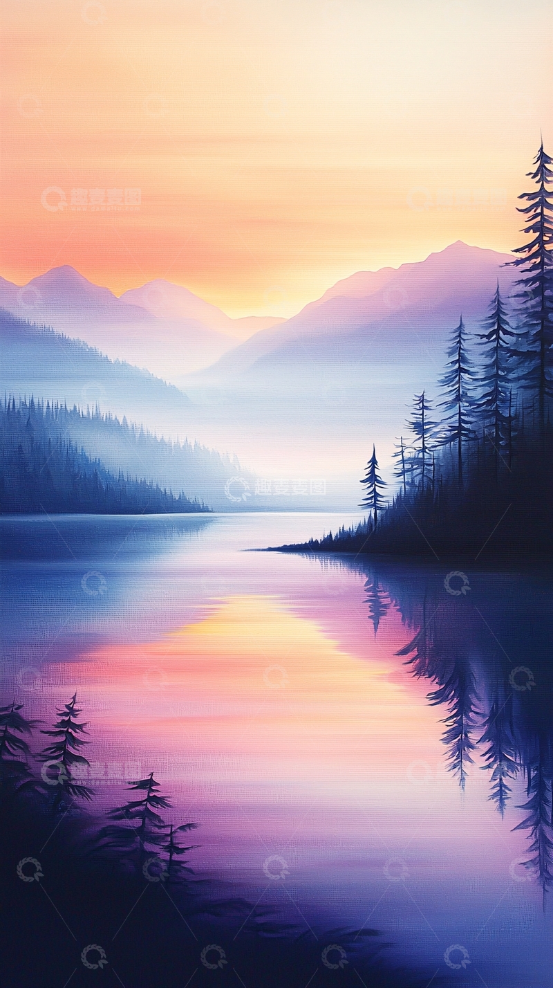 高清大图下载【趣麦麦图】晨雾中的静谧湖景