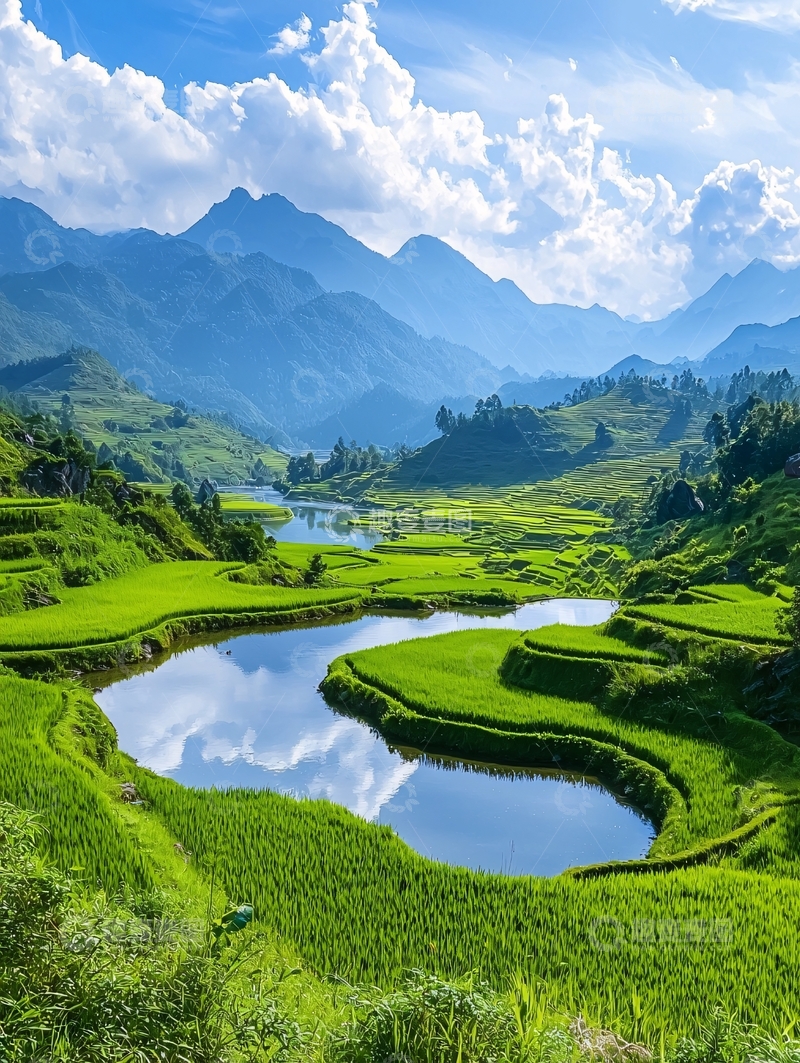 高清大图下载【趣麦麦图】梯田山水风光