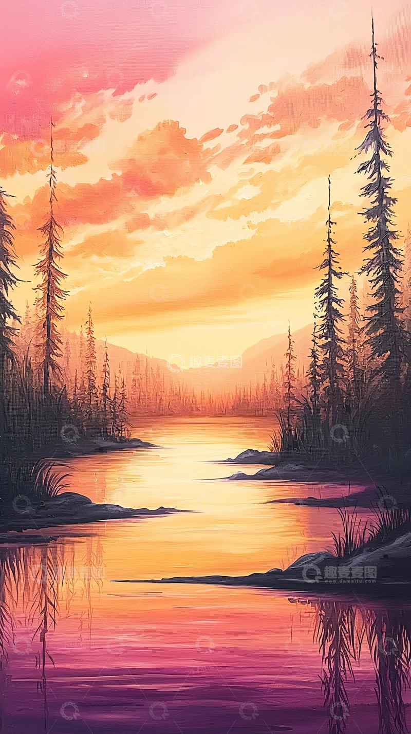 高清大图下载【趣麦麦图】秋日湖畔夕阳美景