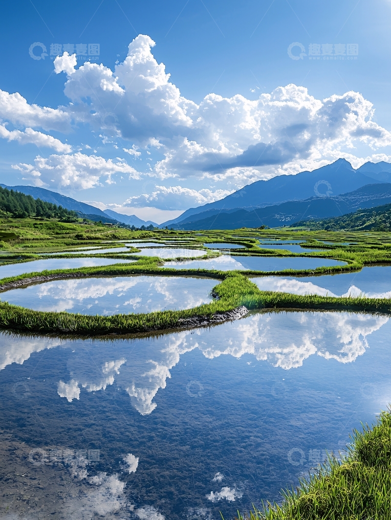 高清大图下载【趣麦麦图】梯田山水蓝天白云