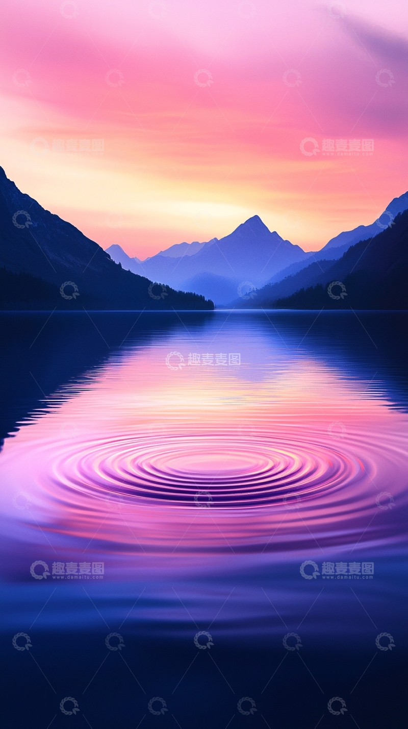 高清大图下载【趣麦麦图】日落湖畔山影倒影