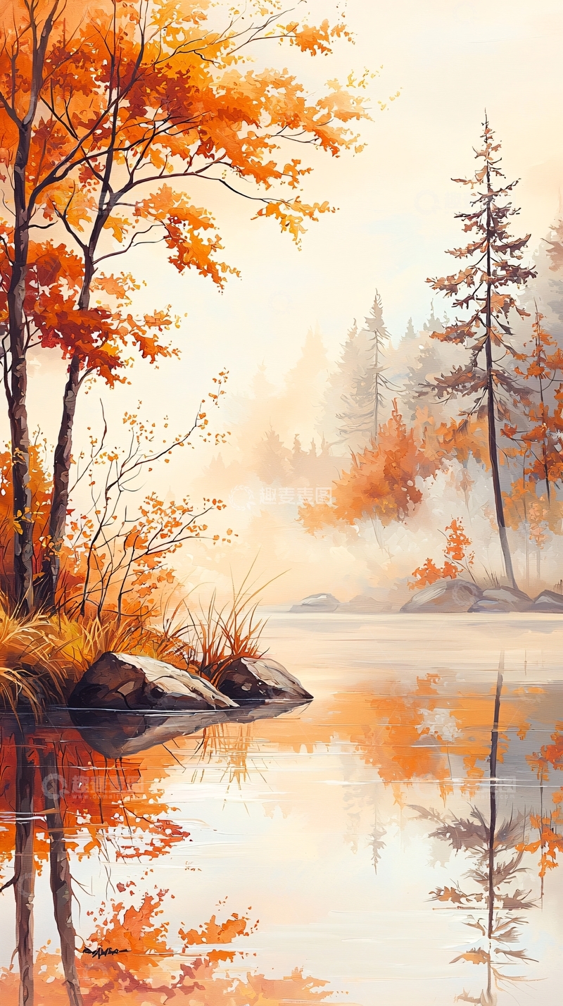 高清大图下载【趣麦麦图】秋日湖畔静谧风景