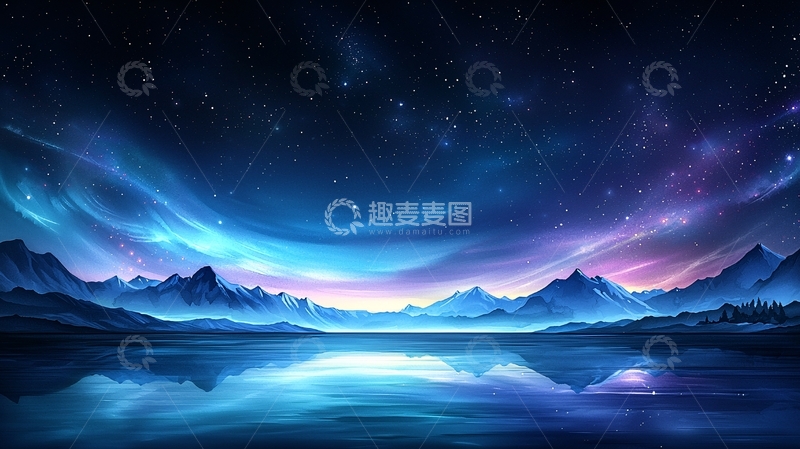 高清大图下载【趣麦麦图】梦幻星空下的雪山湖泊