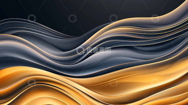 高清大图下载【趣麦麦图】金色波浪抽象艺术背景