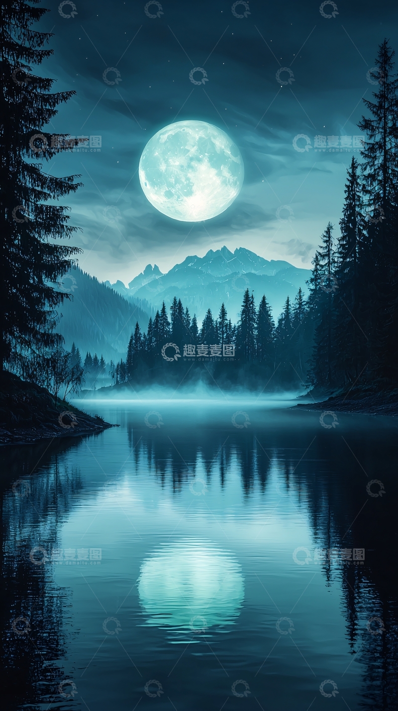 高清大图下载【趣麦麦图】月光下的静谧湖景4