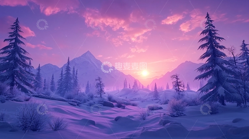 高清大图下载【趣麦麦图】冬日雪山日出风景