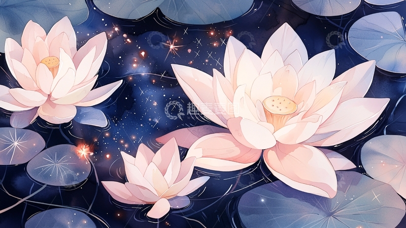 高清大图下载【趣麦麦图】夜色中的莲花与荷叶