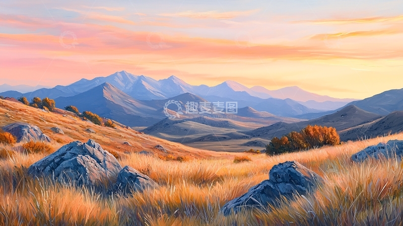 高清大图下载【趣麦麦图】秋日山野夕阳美景