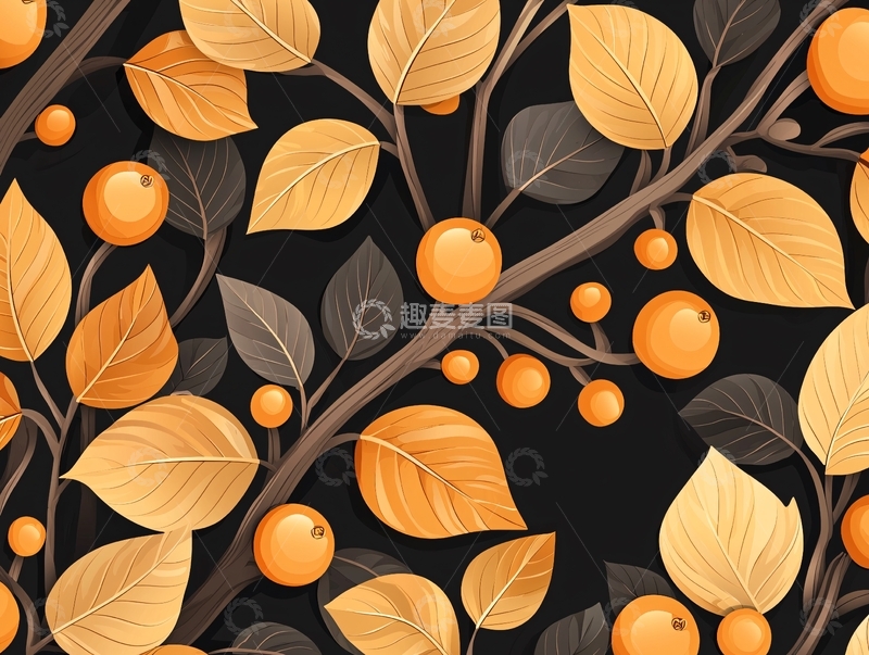 高清大图下载【趣麦麦图】秋日果实与落叶背景图