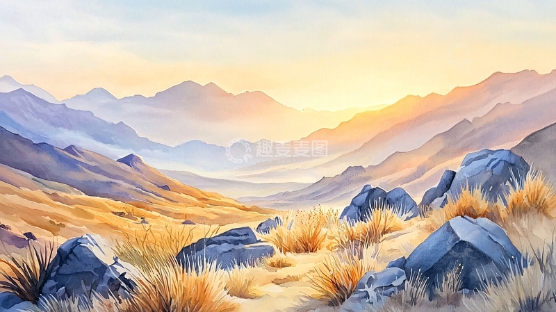 高清大图下载【趣麦麦图】晨曦山野风景画