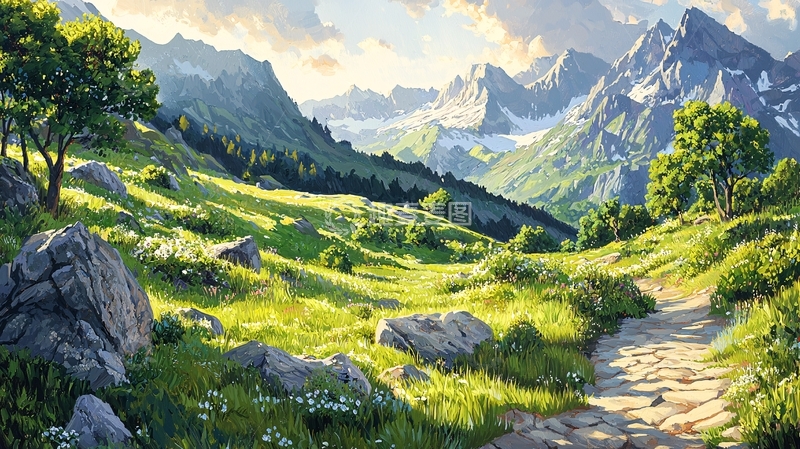 高清大图下载【趣麦麦图】山间小径与绿意盎然的自然风光