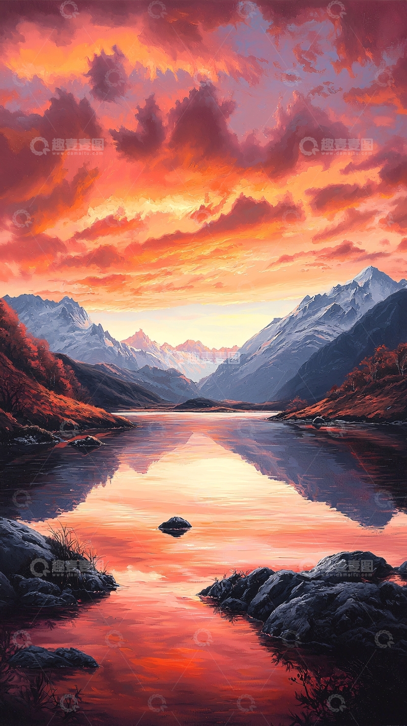 高清大图下载【趣麦麦图】秋日山湖夕阳美景