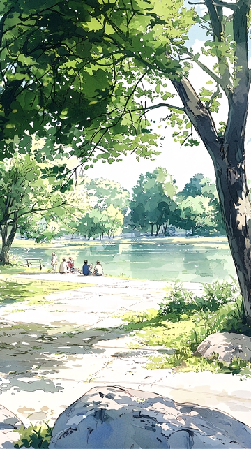 夏日湖畔悠闲时光