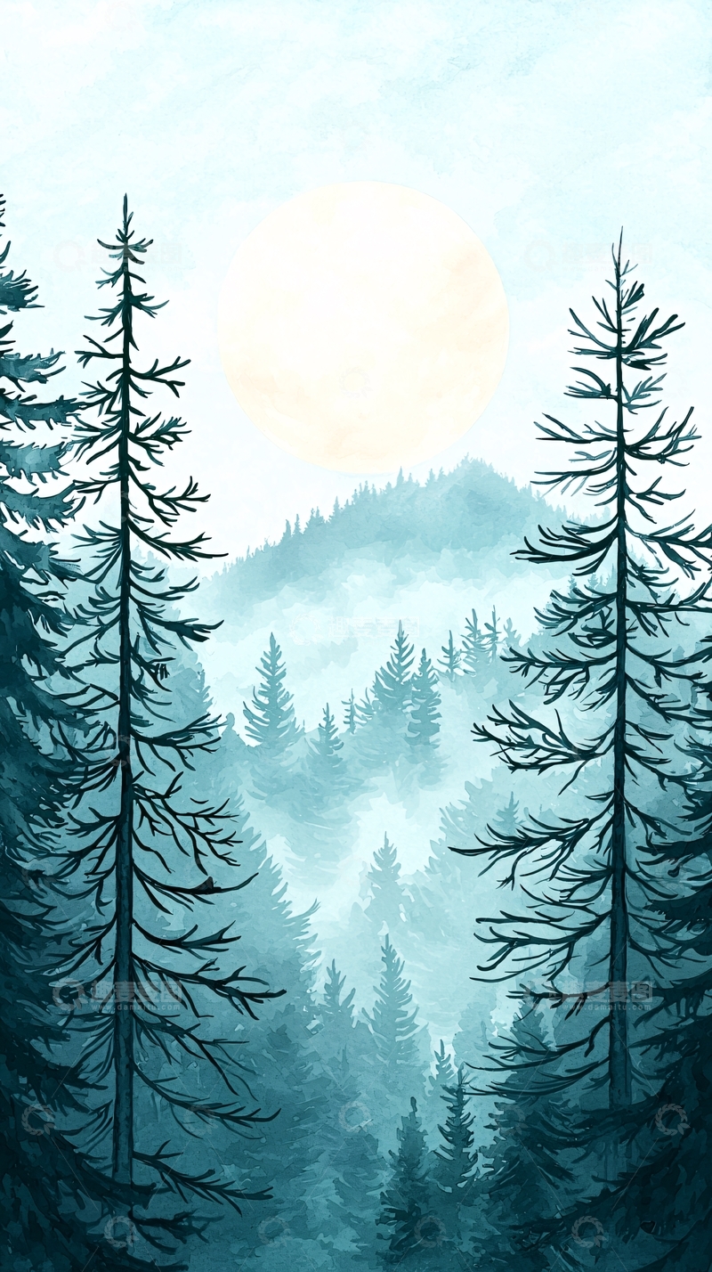 高清大图下载【趣麦麦图】冬夜森林月光下的宁静