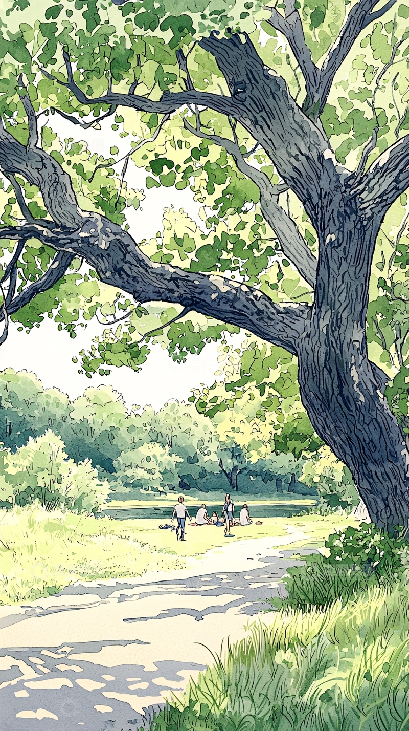 高清大图下载【趣麦麦图】夏日森林小径上的家庭时光