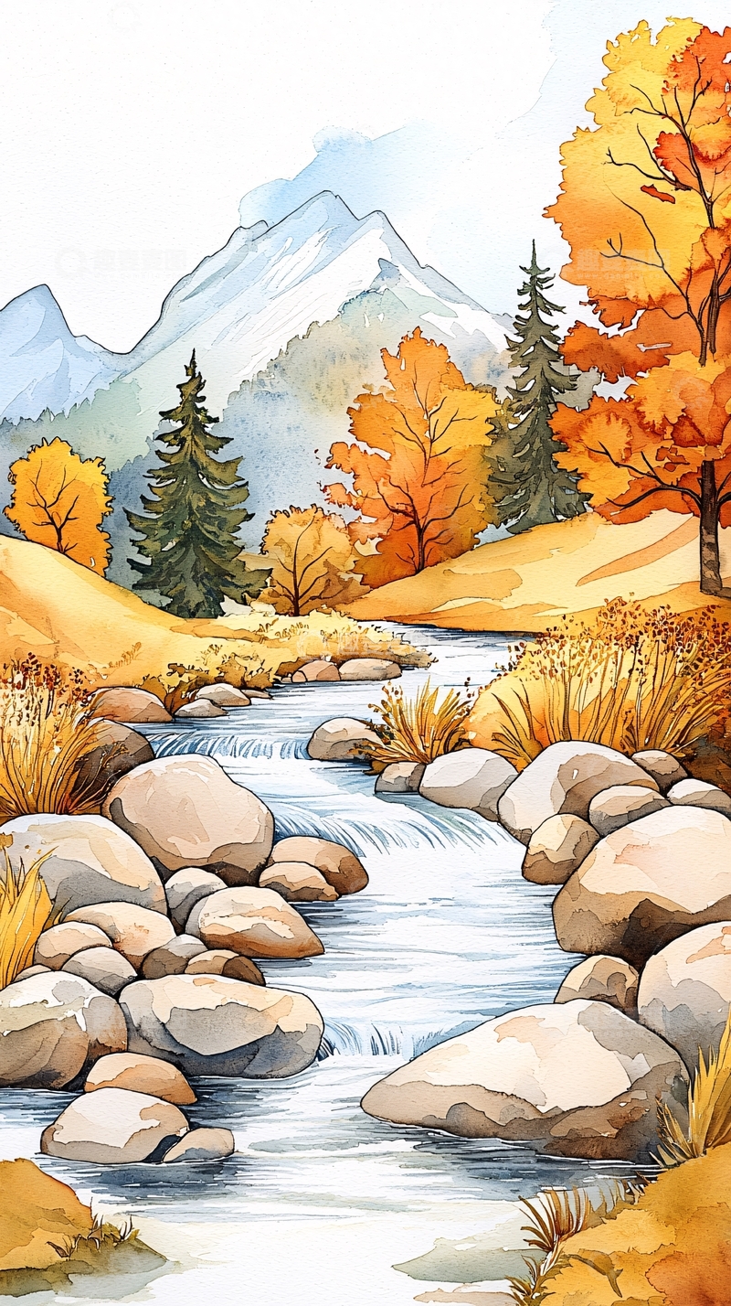 高清大图下载【趣麦麦图】秋日山间小溪风景图