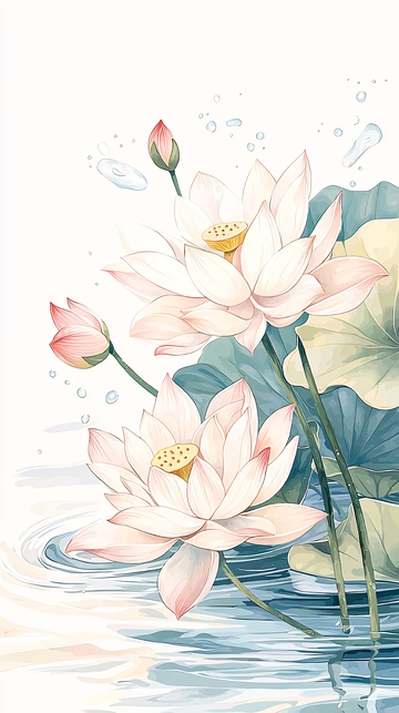 荷花盛开水面上