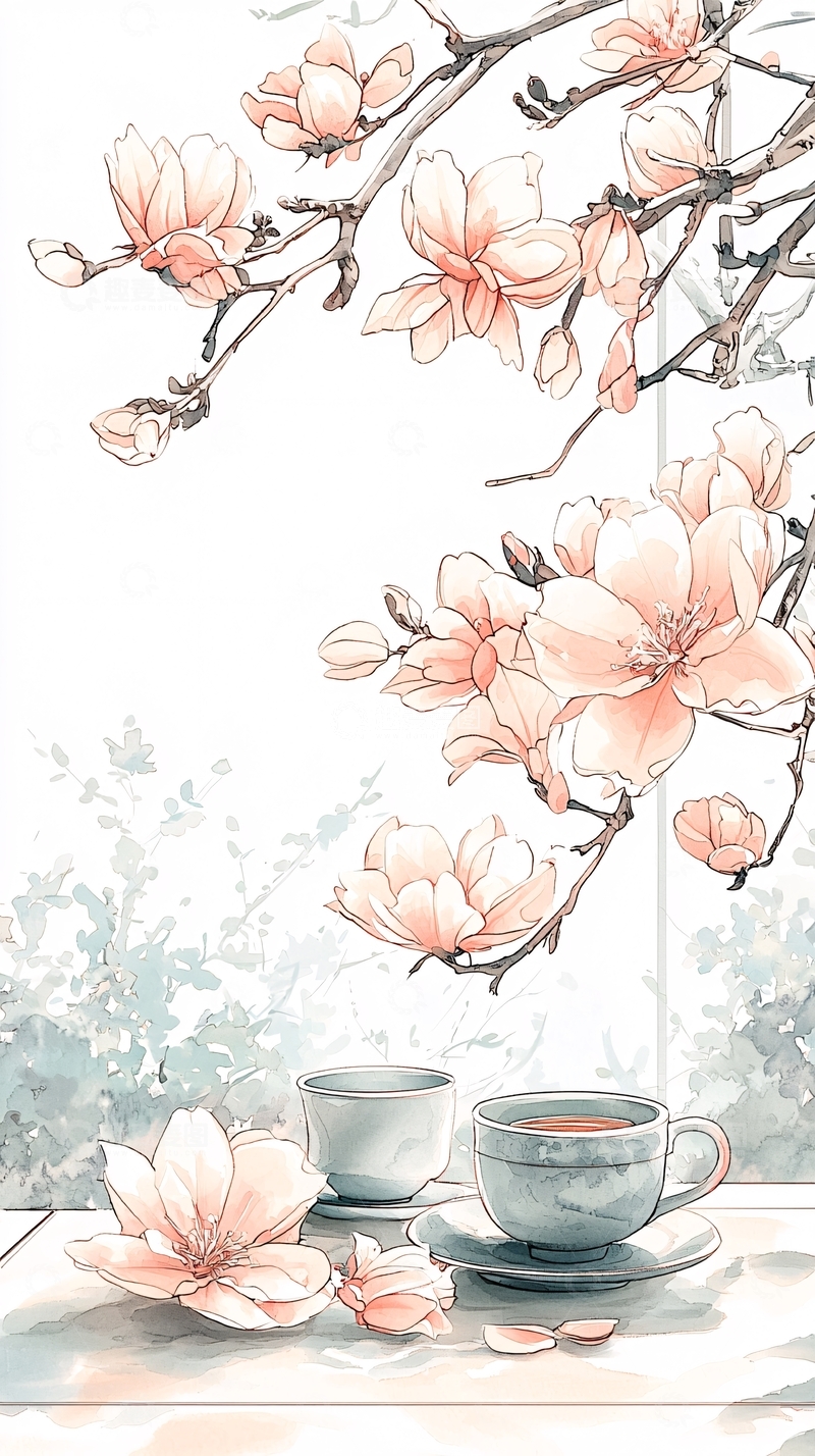 高清大图下载【趣麦麦图】春日茶香与花影