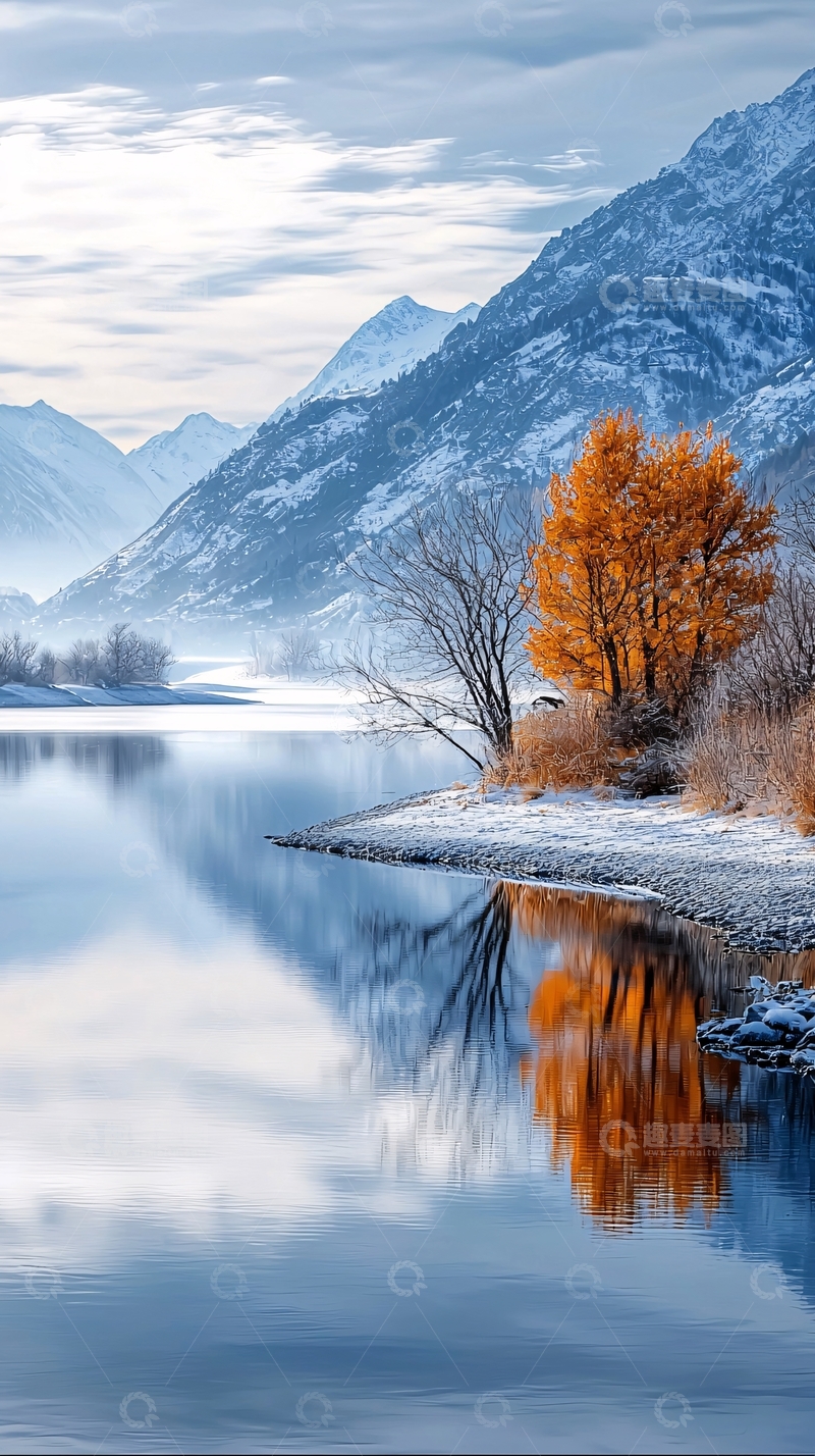 高清大图下载【趣麦麦图】秋日湖畔雪山倒影