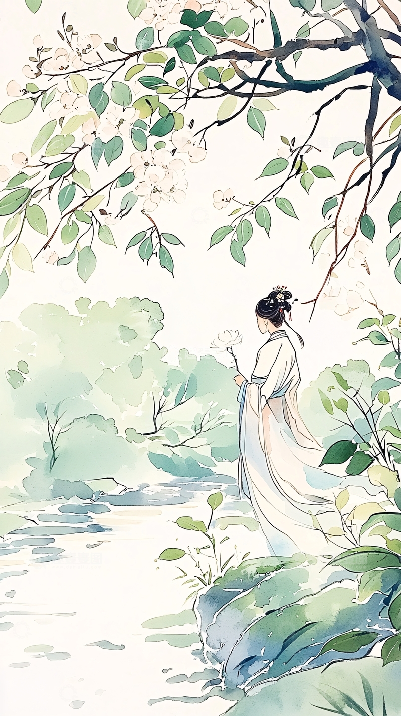 高清大图下载【趣麦麦图】春日花下女子图