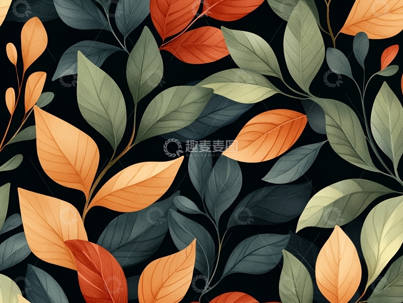 高清大图下载【趣麦麦图】秋叶图案背景素材