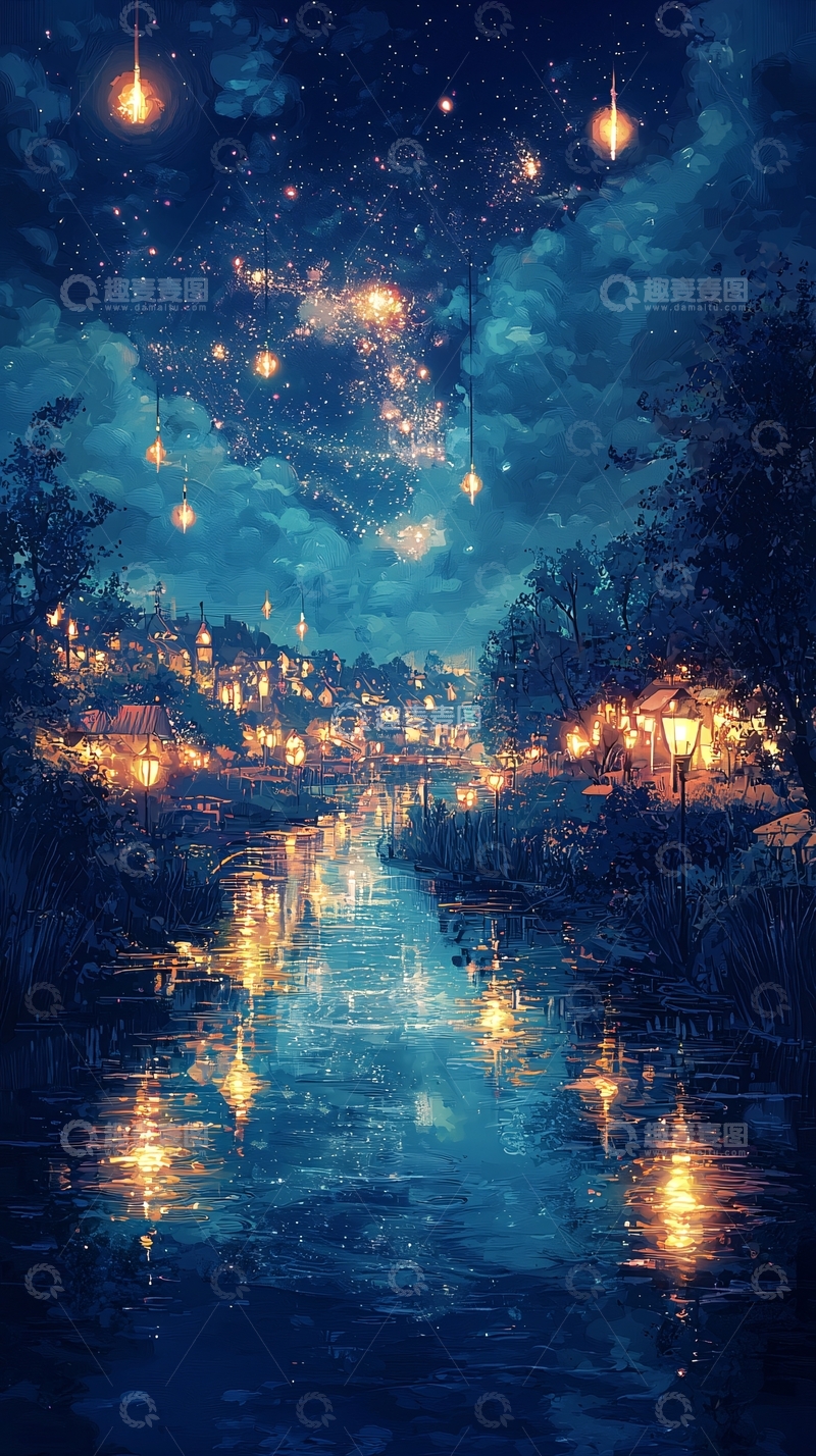 高清大图下载【趣麦麦图】夜色河畔灯火辉煌
