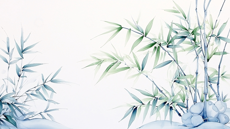 高清大图下载【趣麦麦图】清新竹林水彩画背景