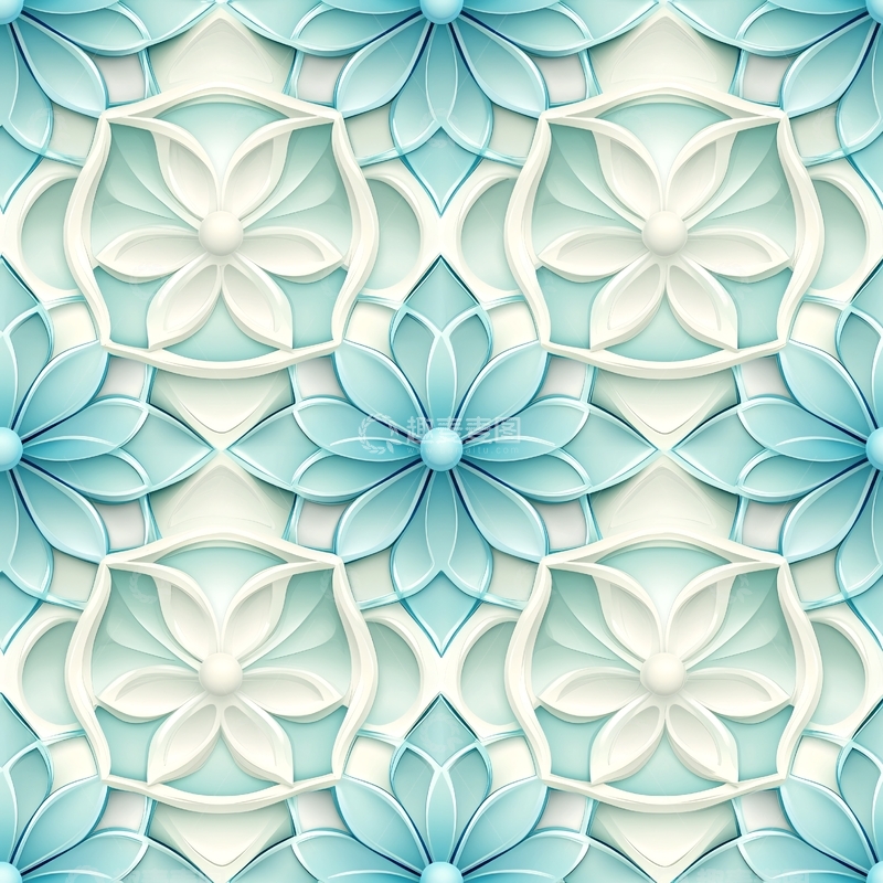 高清大图下载【趣麦麦图】蓝色立体花卉图案背景