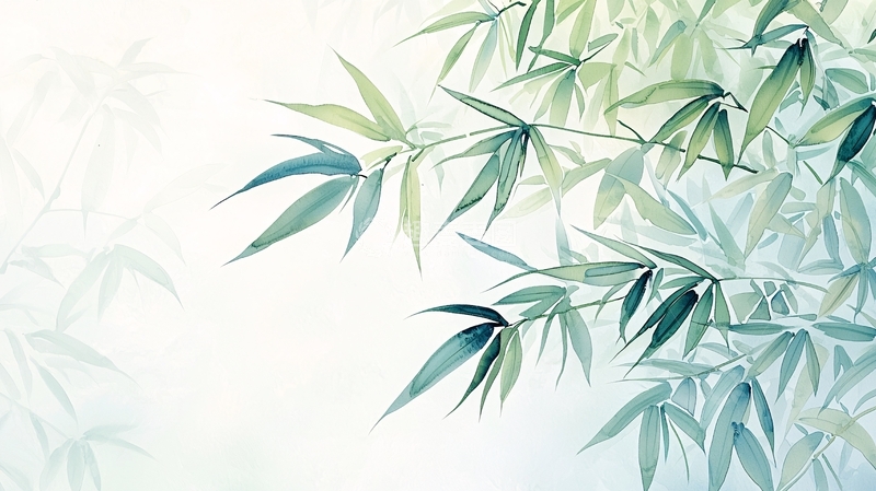 高清大图下载【趣麦麦图】清新竹叶水彩画背景图