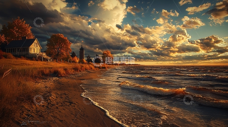 高清大图下载【趣麦麦图】秋日海边日落风景